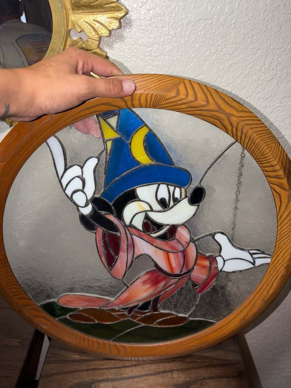Vintage Disney Sorcerer's Apprentice Mickey Mouse Stained Glass Wall Hanging